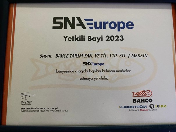 SNA EUROPE YETKİLİ SATICI BELGESİ